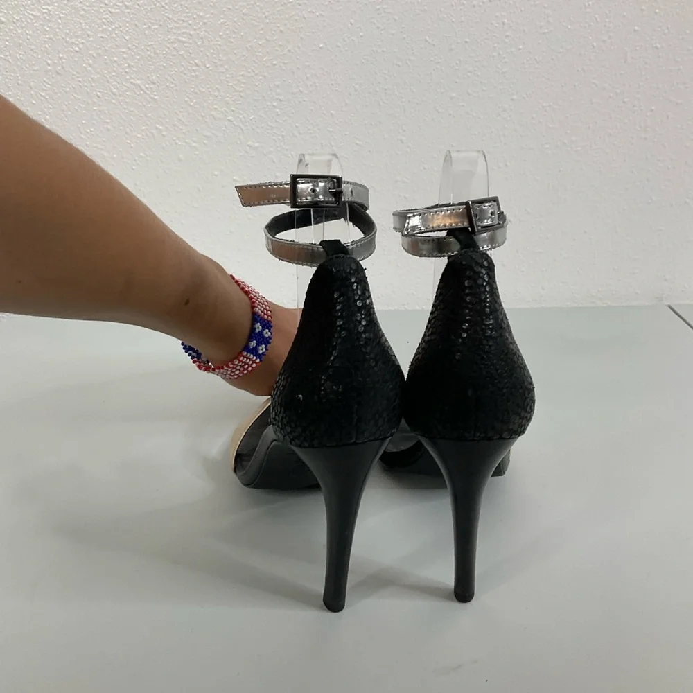 Tibi New York Amber Nude and Silver Ankle Strap Heels‎ Size 38